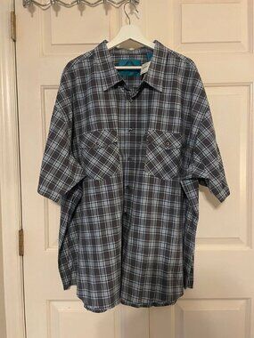 NWT BRUNO NEW YORK Men's 4XLB Plaid Roll-Tab Short Sleeve Shirt - Normcore Coast